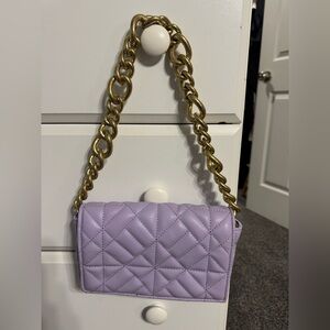 Zara Purple Quilted Shoulder Bag with Gold Chain